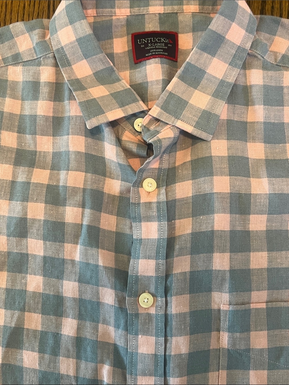 UNTUCKit Pink and Light Grayish Blue Check Button-Down Shirt - Picture 2 of 6